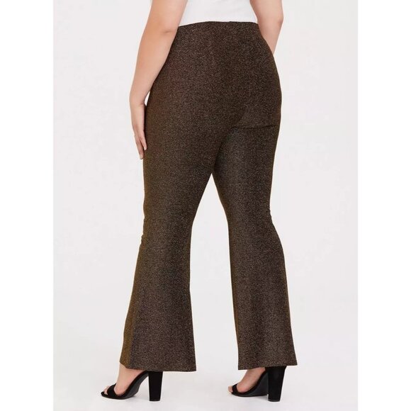 Sparkly Gold Glitter Flared Pants Elastic Waist Stretchy Metallic Blend -XL - Picture 1 of 8